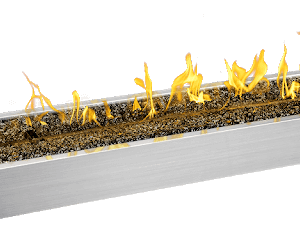 long pan of burning mulch