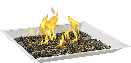 square pan with mulch on fire