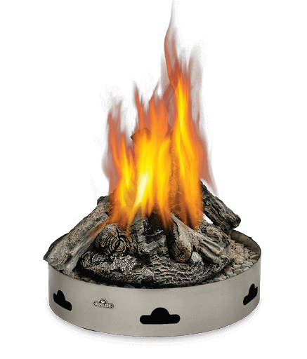 pan of flaming logs